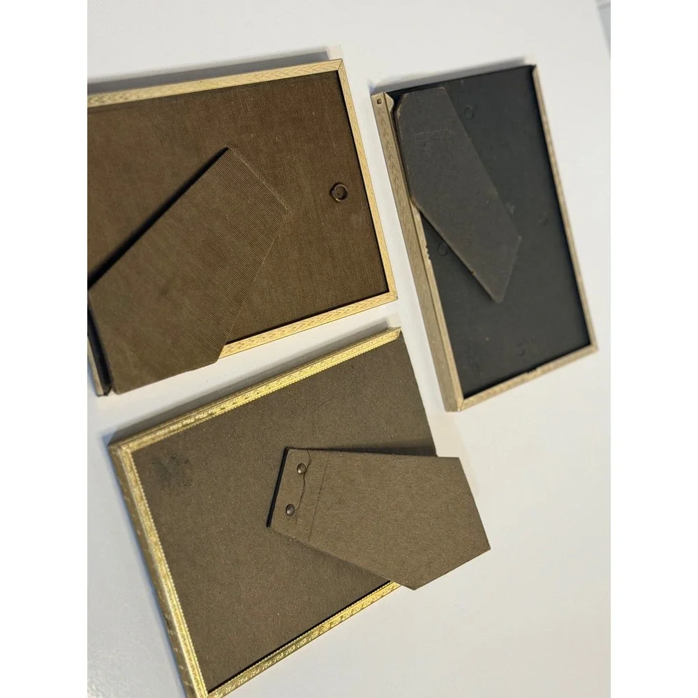 VTG Picture Frame Set 3 Gold Metal‎ Beaded Textured Border Tabletop Home Decor